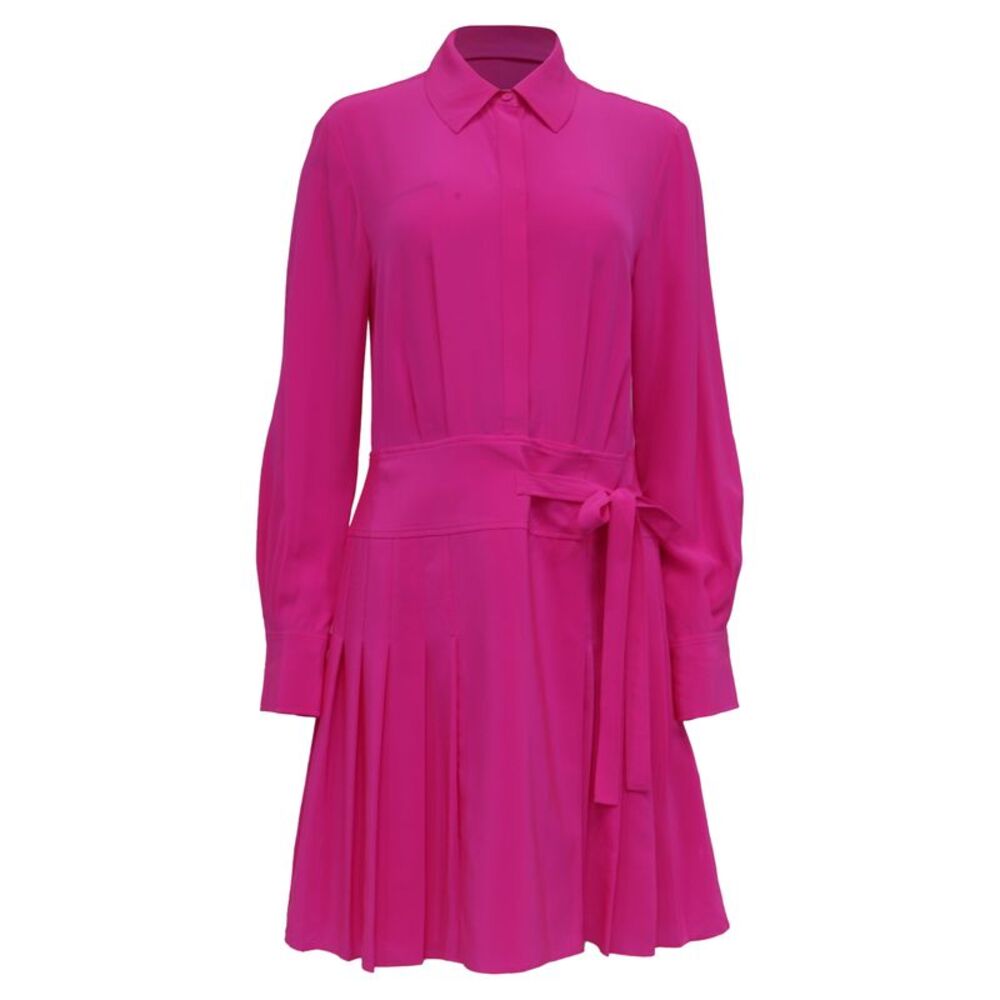 Jason Wu Pleated Long Sleeve Shirt Dress in Pink Silk
